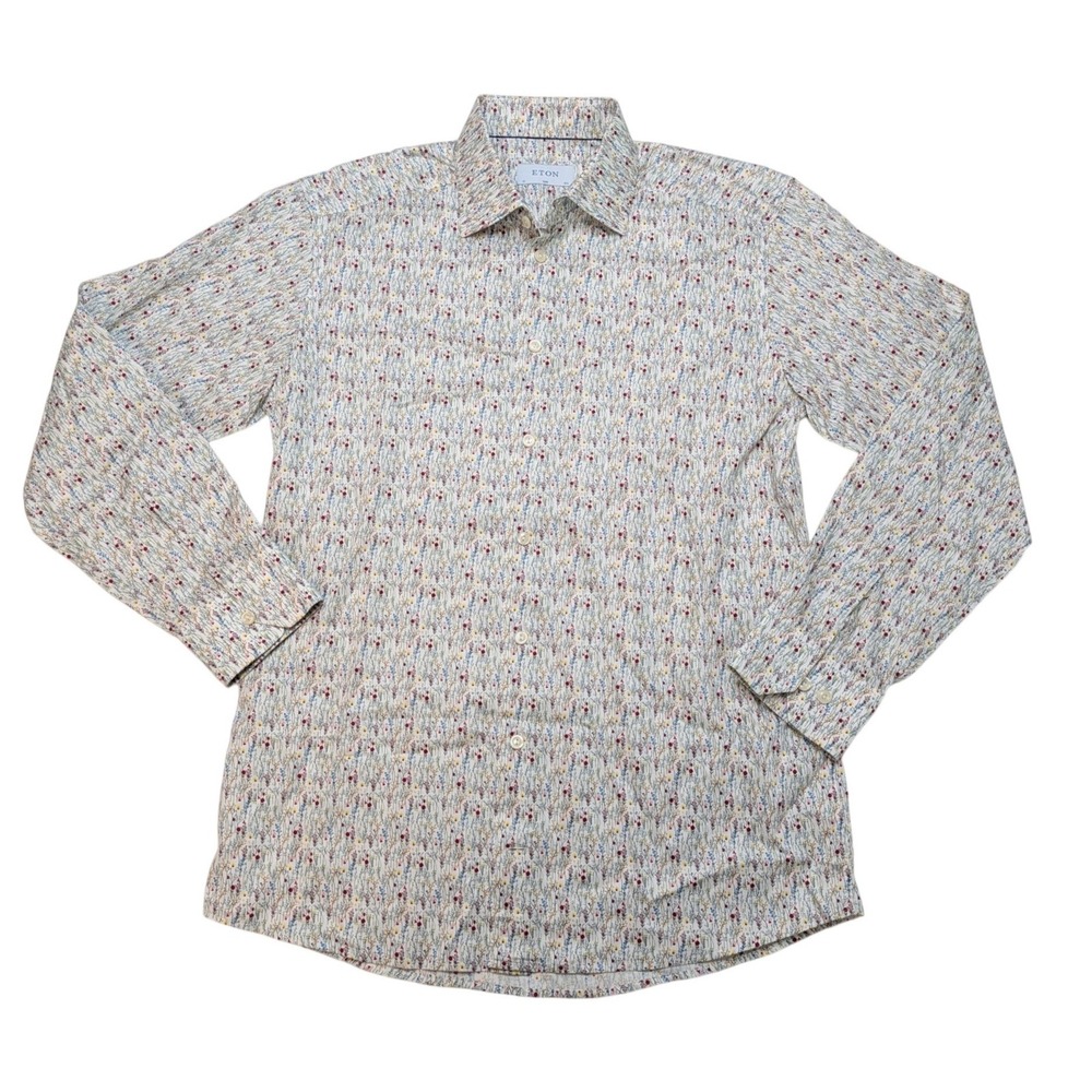Eton Slim Fit Floral Shirt Men's 15.5 39 White Multicolor Cotton Romania